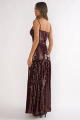 Miller Sequin Maxi Dress Burgundy