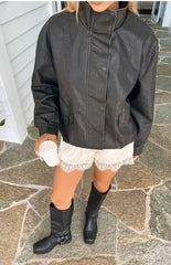 Blakely Black Funnel Neck PU Jacket