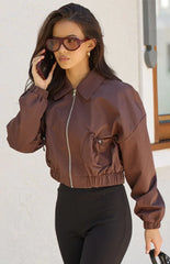 Bobbi Chocolate Collar Bomber Jacket