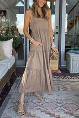Plaid Backless Slip Maxi Dress