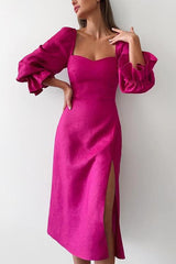 Rose Square Neck Slit Midi Dress