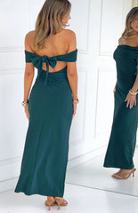 Erica Teal Crepe Off the Shoulder Maxi Dress