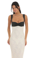 Two-Toned Lace Maxi Dress in Cream