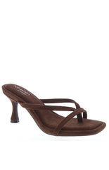 Girls Night Brown Suede Strap Kitten Heels