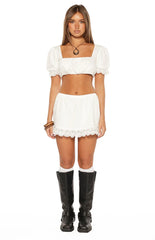 Hart White Broderie Trim Crop Top