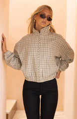 Lee Beige Plaid Funnel Neck Jacket - PRE ORDER
