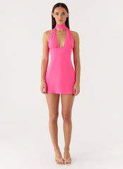 Melisande Scarf Neck Mini Dress Fuchsia