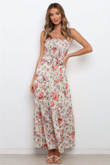 Floral Tie Straps Ruffles Midi Dress