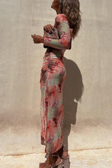Tie Dye Long Sleeve Bodycon Midi Dress