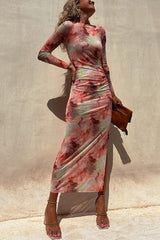 Tie Dye Long Sleeve Bodycon Midi Dress