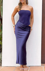 Payge Navy Satin Skirt Maxi Dress