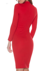Dark Green High Neck Bodycon Dress With Long Sleeves