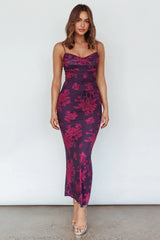 Teava Laced Waist Maxi Dress Floral Grape