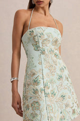 Brianna | Mint Floral Embellished Square-Neck Mini Dress