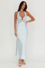 Jaila Mesh Bodice Halter Maxi Dress Baby Blue