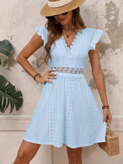 Gathered Waist O Neck Cotton Skater Dress