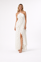 Women's Maxi Dress in Polyester Chiffon – Sleeveless Halter Gown